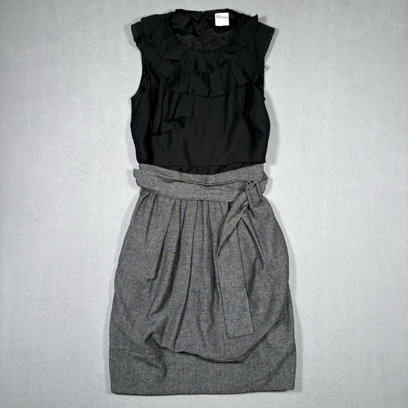 Red Valentino Dress Pleated Layered Womens Size 2 Black Ruffle Collar Wool Blend - Picture 2 of 16